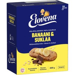 ELOVENA BANAANI-SUKLAA VÄLIPALA KEKSI 100% KAURAA 10-PACK 300 G