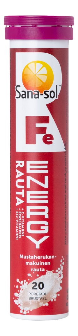 Sana-Sol Fe-Energy rauta mustaherukanmakuinen rauta-vitamiiniporetabletti 20kpl