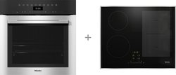 Miele H 7364 BP erillisuuni, teräs ja Miele KM 7466 FR induktiotaso
