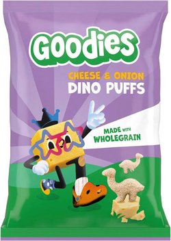 Goodies Dino Puffs Cheese & Onion täysjyvävehnä-maissinaksut 30g