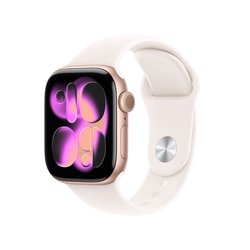 Apple Watch Series 11 (GPS) 42 mm ruusukulta alumiinikuori ja punanhäivä urheiluranneke, S/M