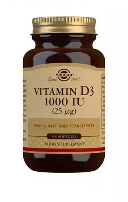 Solgar D3-vitamiini 1000 IU (25 µg, kalasta) 100 softg