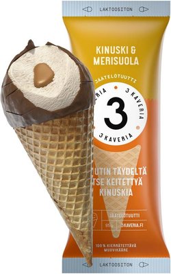 3 Kaveria Laktoositon Kinuski & Merisuola jäätelötuutti 150ml/95g
