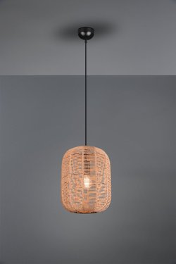 Trio Runa -riippuvalaisin 35 cm, E27, mattamusta/sisal