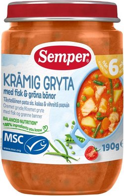 Semper Täyteläinen pata sis. kalaa & vihreitä papuja 6kk lastenateria 190g