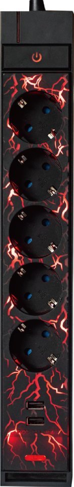 Blackstorm Farad jatkojohto RGB-valoilla, 5 pistorasiaa + 2 x USB-A, 2 m