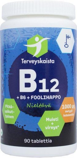 Terveyskaista B12+B6+Foolihappo 90 tabl. PITKÄVAIKUTTEINEN