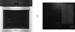 Miele H 7364 BP erillisuuni, teräs ja Miele KM 7466 FL induktiotaso