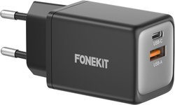 FoneKit GaN PD 48W -verkkovirtalaturi, USB-C + USB-A, musta