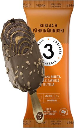 3 Kaveria Vegaaninen Suklaa & Pähkinäkinuski jäätelöpuikko 110ml/80g