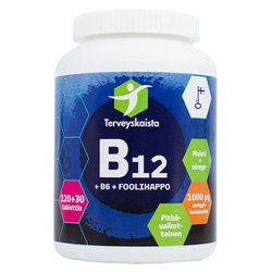 Terveyskaista B12+B6+Foolihappo (nieltävä) 150 tabl