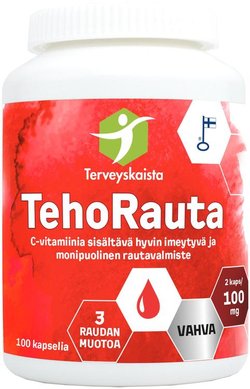 Terveyskaista TehoRauta 100 mg + C-vitamiini 100 kaps