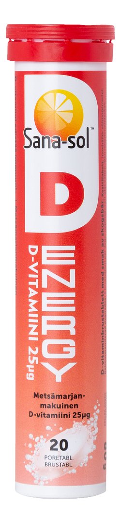 Sana-Sol D-Energy D25µg Metsämarjanmakuinen D-vitamiiniporetabletti 20kpl
