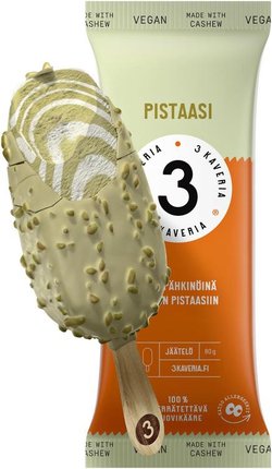3 Kaveria Vegaaninen Pistaasi jäätelöpuikko 110ml/80g