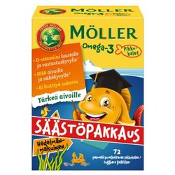 MÖLLER OMEGA-3 PIKKUKALAT JÄTTIPAKKAUS HEDELMÄNMAK. 72 KPL