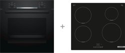 Bosch HBA530BB0S Serie 2 erillisuuni, musta ja Bosch PUE611BB6E Serie 4 induktiotaso