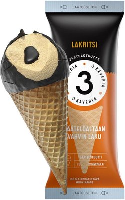 3 Kaveria Laktoositon Lakritsi jäätelötuutti 150ml/95g