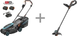 Gardena PowerMax 37/36V P4A Ready-To-Use Set akkuruohonleikkuri + EasyTrim 25/18V P4A Solo ruohotrimmeri