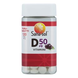 SANA-SOL D-VITAMIINI 50 MIKROGR. PURUTAB MUSTAHERUKKA 120 KPL