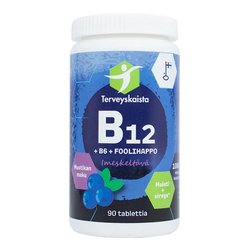 Terveyskaista B12+B6+Foolihappo, mustikka (imeskeltävä) 90 tabl
