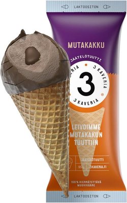 3 Kaveria Laktoositon Mutakakku jäätelötuutti 150ml/95g