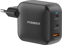 FoneKit GaN PD 100W -verkkovirtalaturi, USB-C + USB-C + USB-A, musta