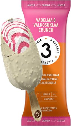 3 Kaveria Vadelma & Valkosuklaa Crunch jäätelöpuikko 110ml/80g