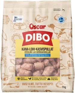 DIBO Kana-lohi-kasvispullat raakapakastettu täysravinto koirille 1kg