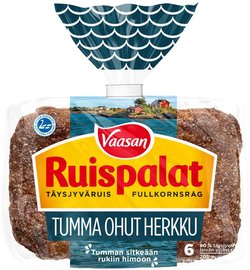Vaasan Ruispalat Tumma Ohut Herkku 6 kpl 205 g täysjyväruisleipä
