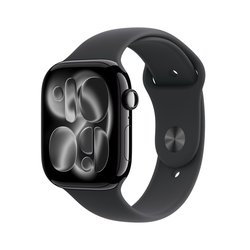 Apple Watch Series 11 (GPS) 46 mm peilimusta alumiinikuori ja musta urheiluranneke, M/L