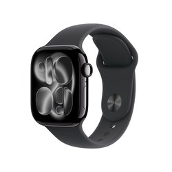 Apple Watch Series 11 (GPS) 42 mm peilimusta alumiinikuori ja musta urheiluranneke, S/M